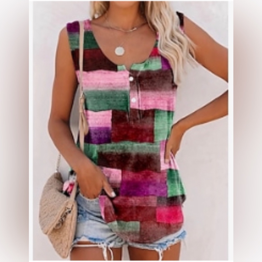 NWT WOMENS SZ 2XL PATCHWORK TANK TOP